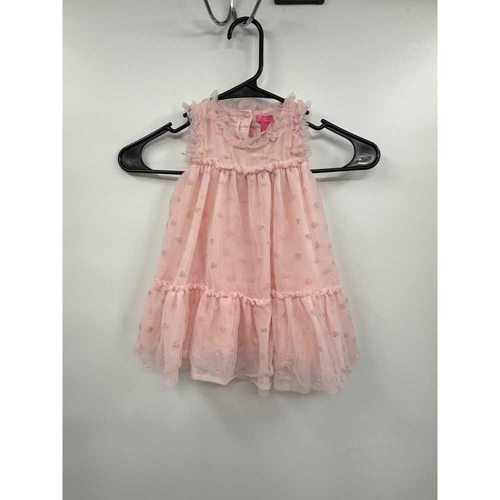 Isaac Mizrahi 12M Tulle Dress Baby Girl Pink Heart Ruffle Tiered Sleeveless